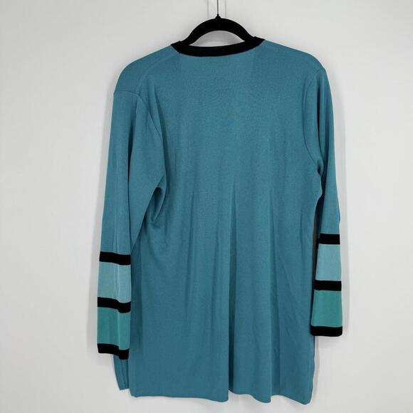 Misook Cardigan medium M teal black sweater jacket career business office work - Picture 4 of 4